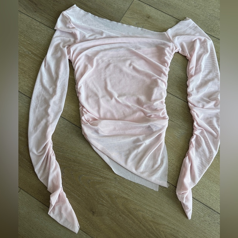 SHEIN Light Pink Ruched Off-Shoulder Blouse